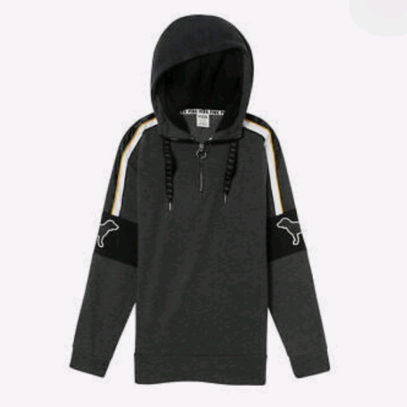 PINK VS Sherpa Lined Campus Tunic Pullover Satin Dog Hoodie Gray - Picture 2 of 8